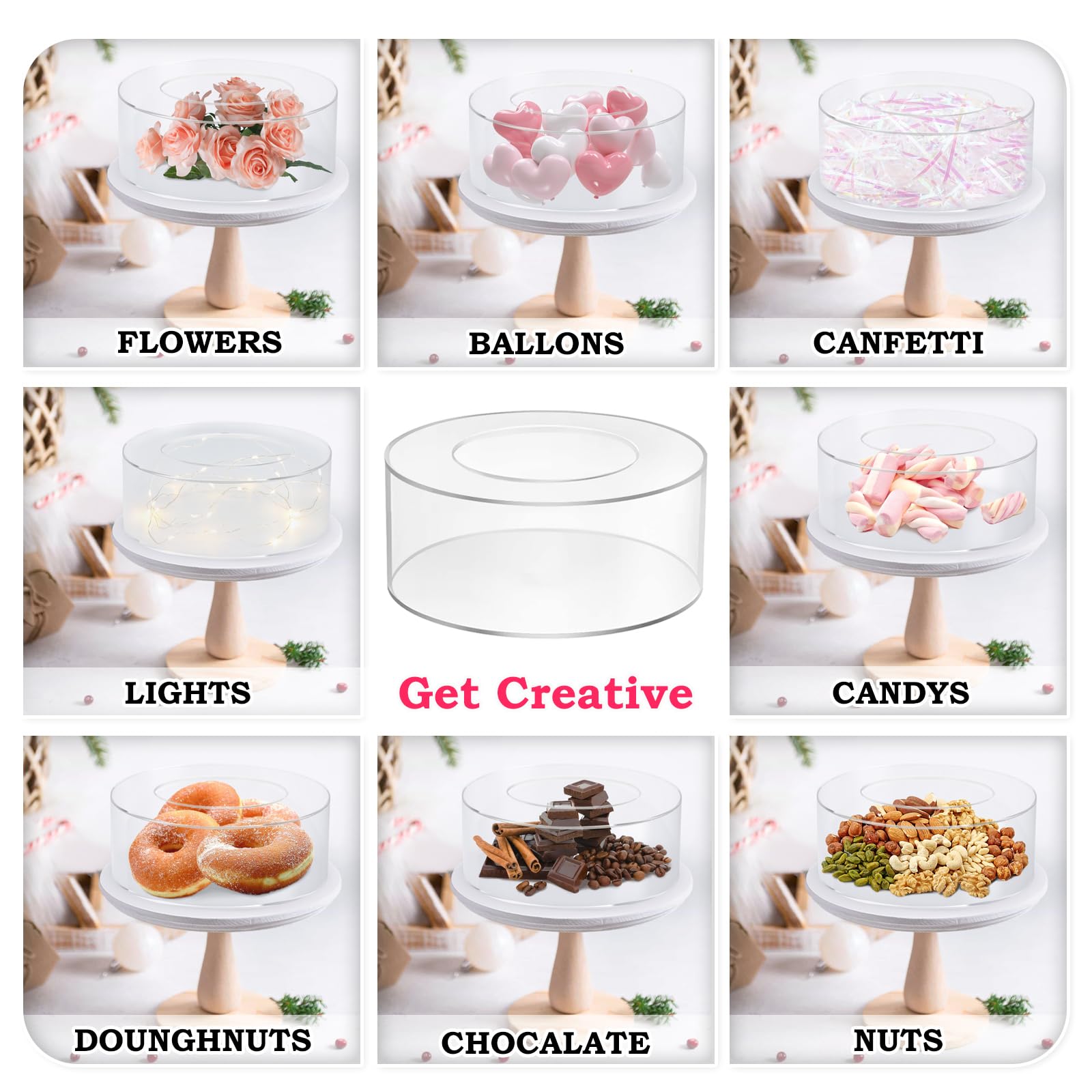 Choowin 2-Pack Clear Acrylic Fillable Floating Cake Stand Set - 10 inch & 6 inch Round Cake Risers for Wedding, Birthday Party Dessert Display | Perfect for Multi-Tier Cakes, Cupcakes & Pastry Showcase