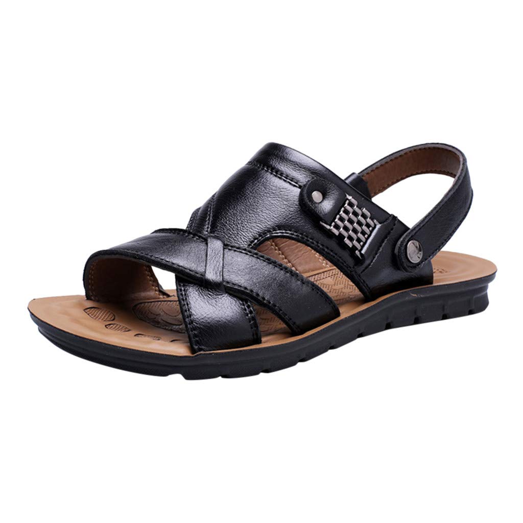 **Men's Breathable Leather Sandals - Comfortable Flip Flops for Beach, Outdoor & Casual Wear - Black Slides for Summer Walking & Relaxation**