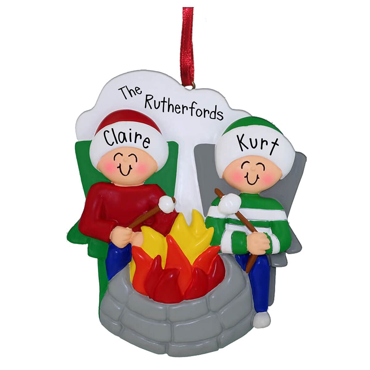 Personalized Fire Pit Couple Christmas Ornament - Custom Outdoor Fireplace Decor - Camping & Backyard Gift Idea - Perfect for Roasting Marshmallows & Cozy Gatherings