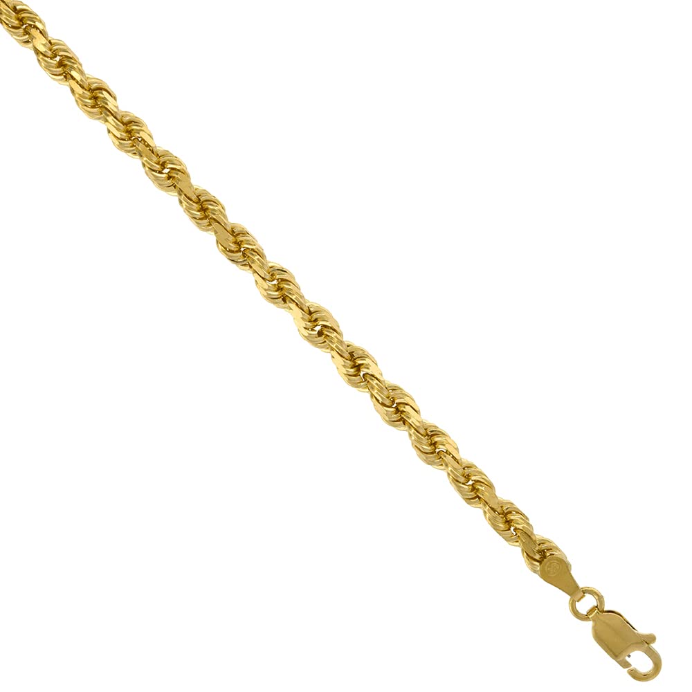 10K Solid Yellow Gold 4mm Diamond Cut Rope Chain Necklace & Bracelet Set for Men and Women (7-30 Inch) - Perfect for Gifts, Anniversaries, and Everyday Luxury Jewelry Wear