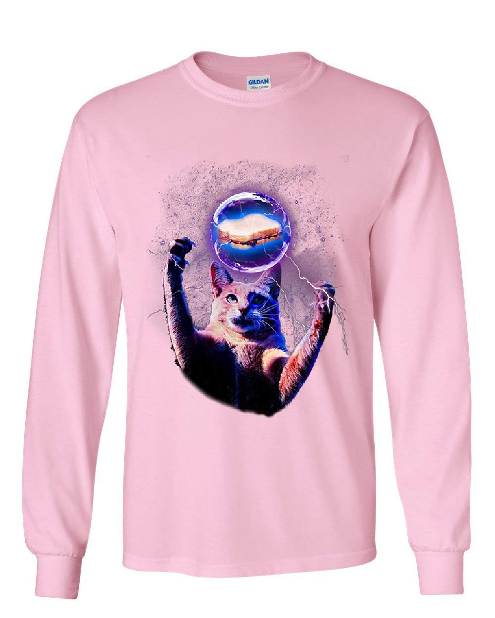 Funny Cat Catching Sandwich Long Sleeve T-Shirt - Plasma Ball Kitty Graphic Novelty Tee for Cat Lovers | Perfect Gift for Pet Owners & Humor Apparel Fans