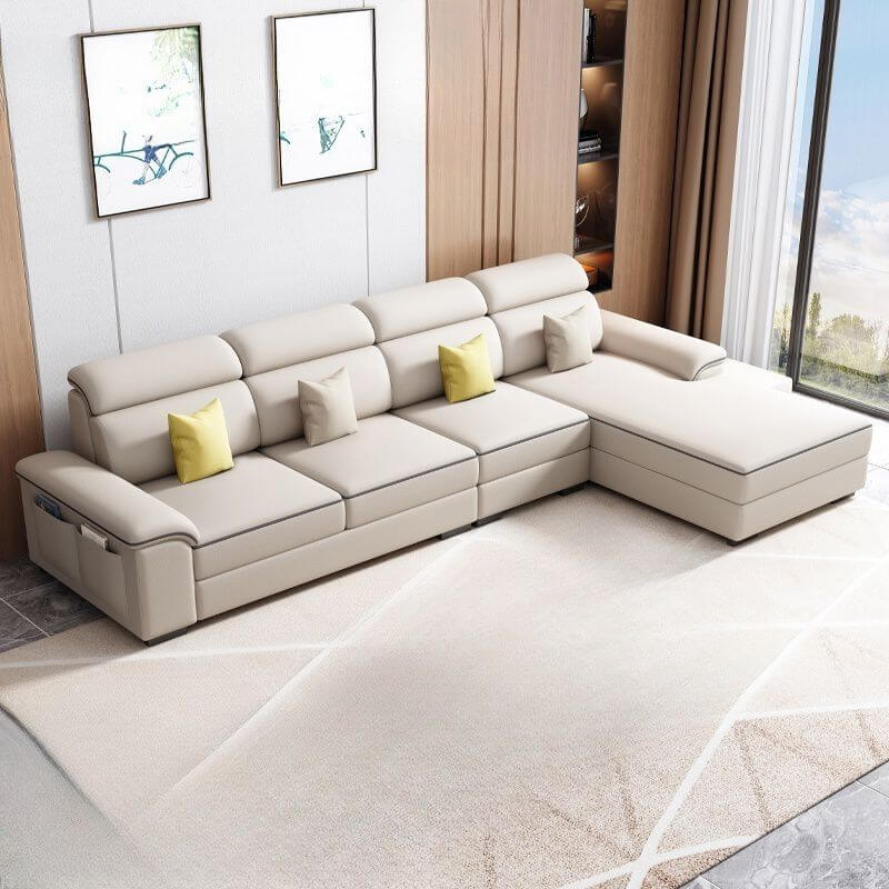 L-Shaped Right Chaise Sofa with Concealed Support & Solid Wood Frame - Perfect for Living Room, Home Theater, and Small Spaces