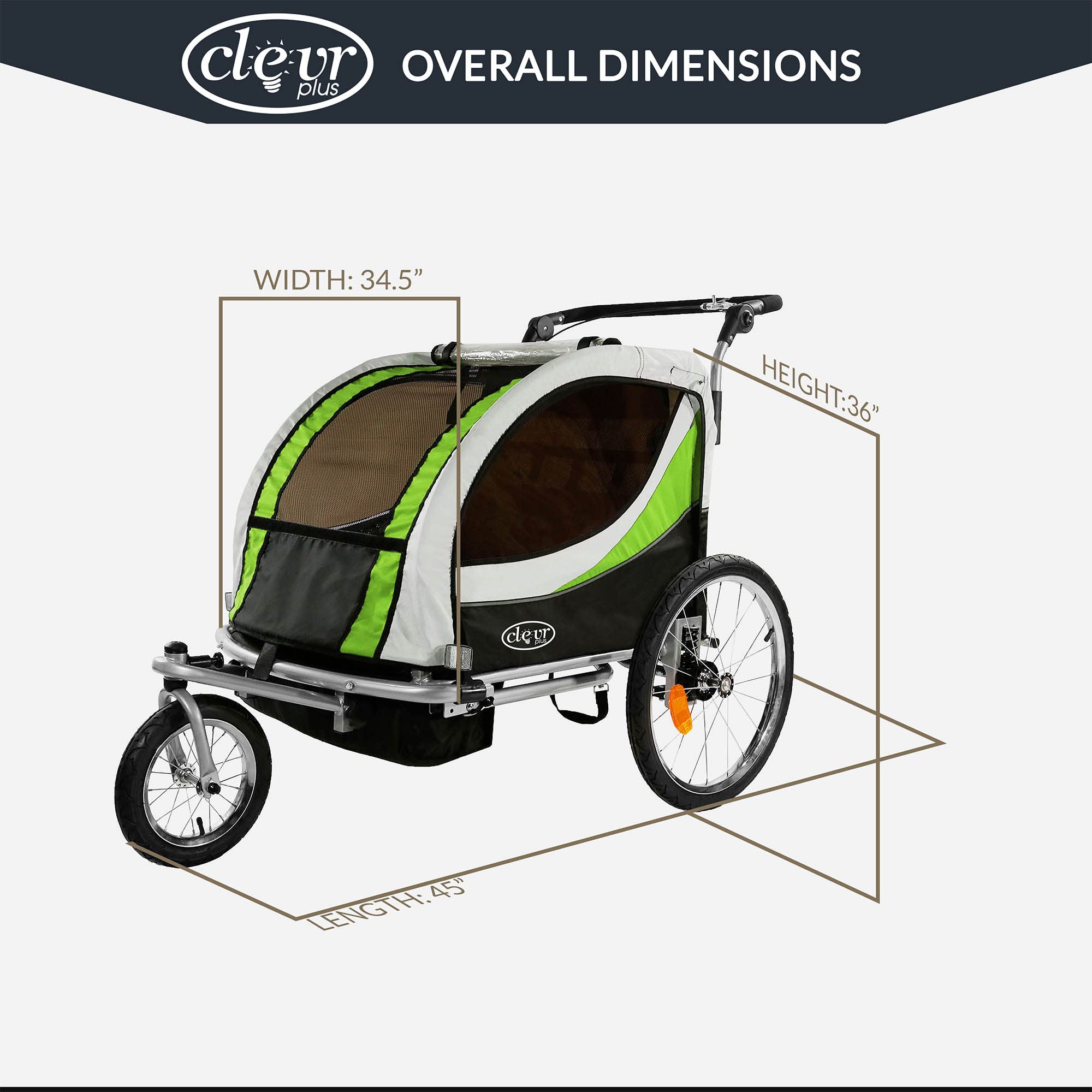 ClevrPlus Deluxe 3-in-1 Double Bike Trailer & Jogging Stroller for 2 Kids | Foldable, Collapsible Design with Pivot Front Wheel | Perfect for Cycling, Jogging & Outdoor Family Adventures