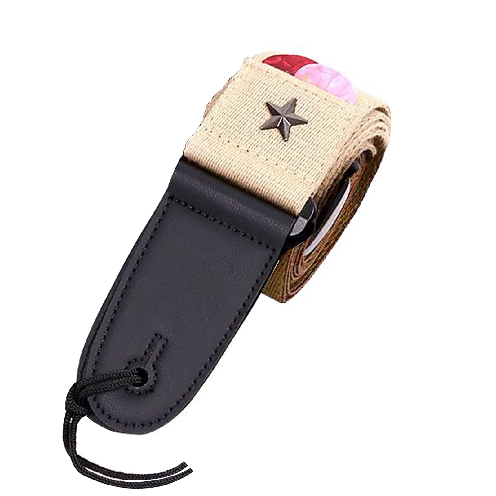 Adjustable Khaki Cotton Guitar Strap with Leather Ends - Comfortable Shoulder Strap for Electric, Acoustic, Bass Guitars - Perfect for Live Performances, Studio Sessions & Practice