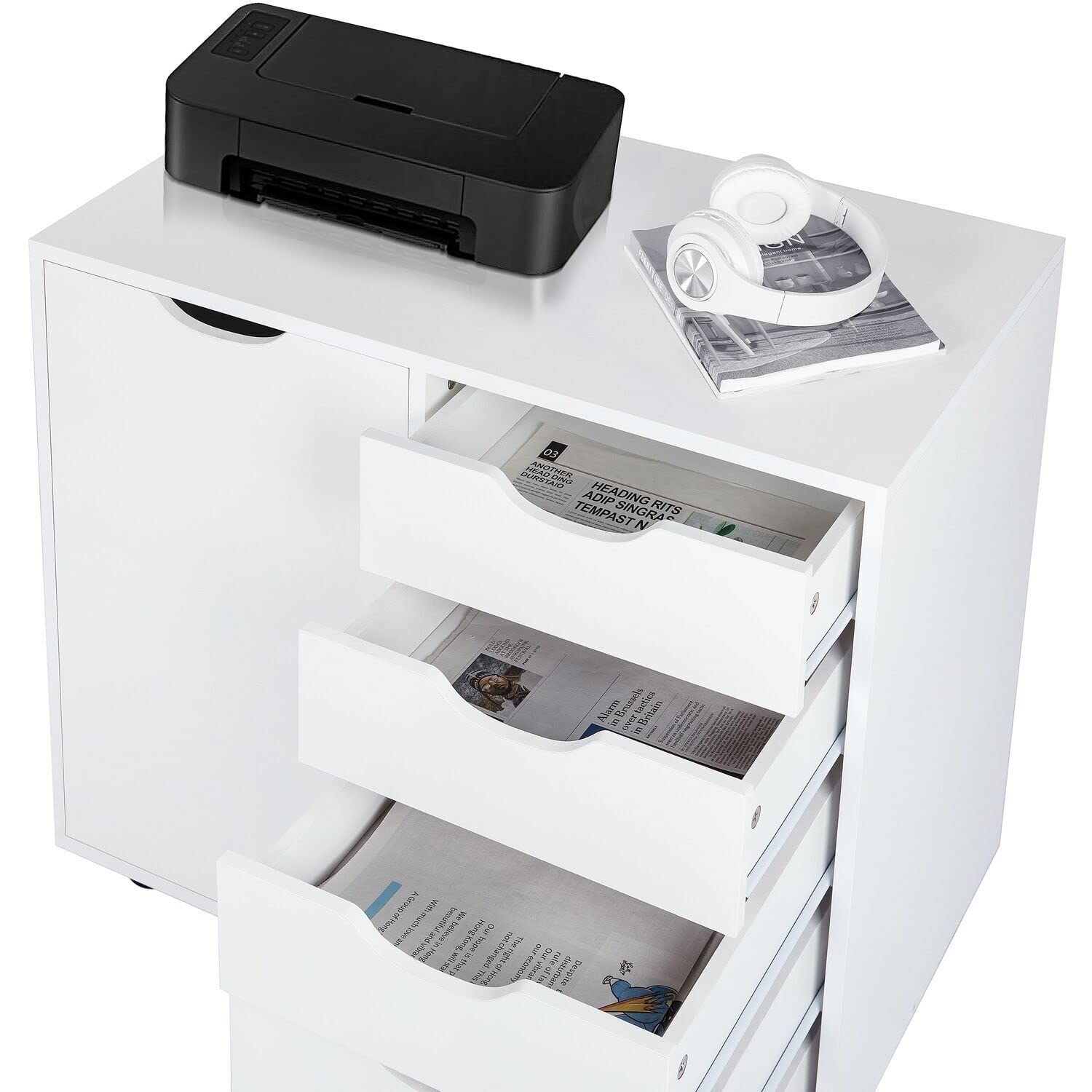 Naomi Home 5-Drawer Storage Cabinet with Shelf, White - Organize Clothes, Toys & Office Supplies for Bedroom, Kids Room & Home Office