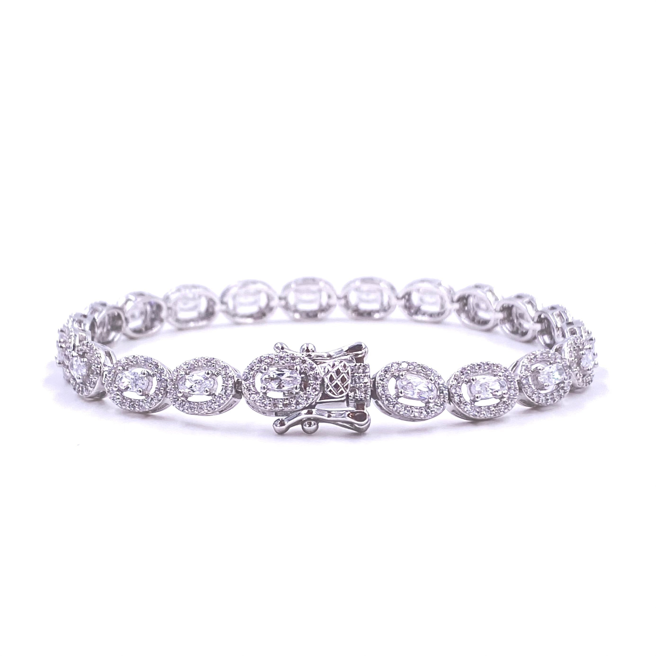 Ashley Gold Sterling Silver Oval & Baguette CZ Tennis Bracelet for Women | Elegant Cubic Zirconia Jewelry for Parties, Weddings & Special Occasions