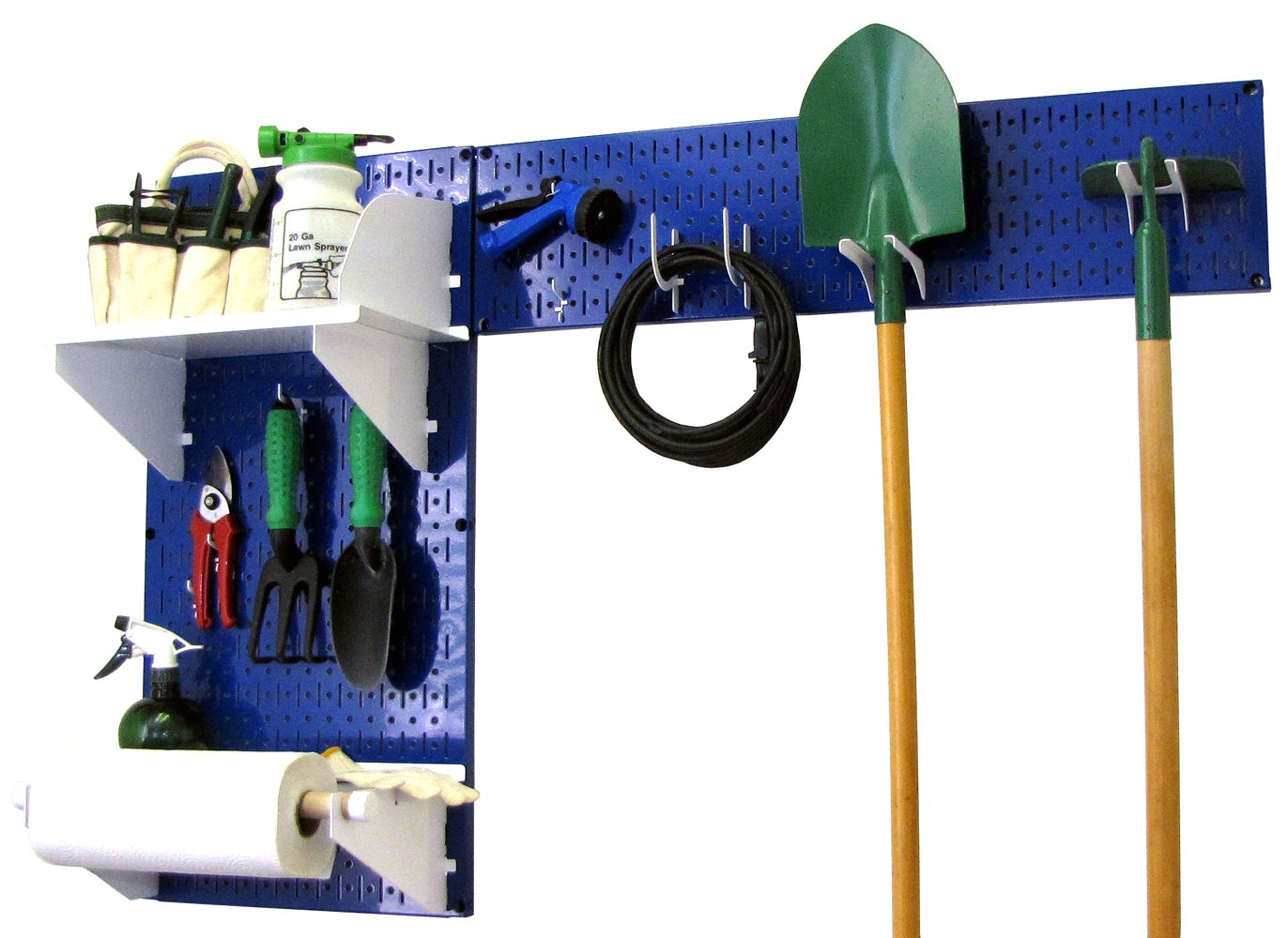 Wall Control Pegboard Garden Tool Organizer Kit - Blue Pegboard with White Accessories for Garage, Shed & Workshop Storage & Organization - Perfect for Hanging Garden Supplies, Tools & Equipment