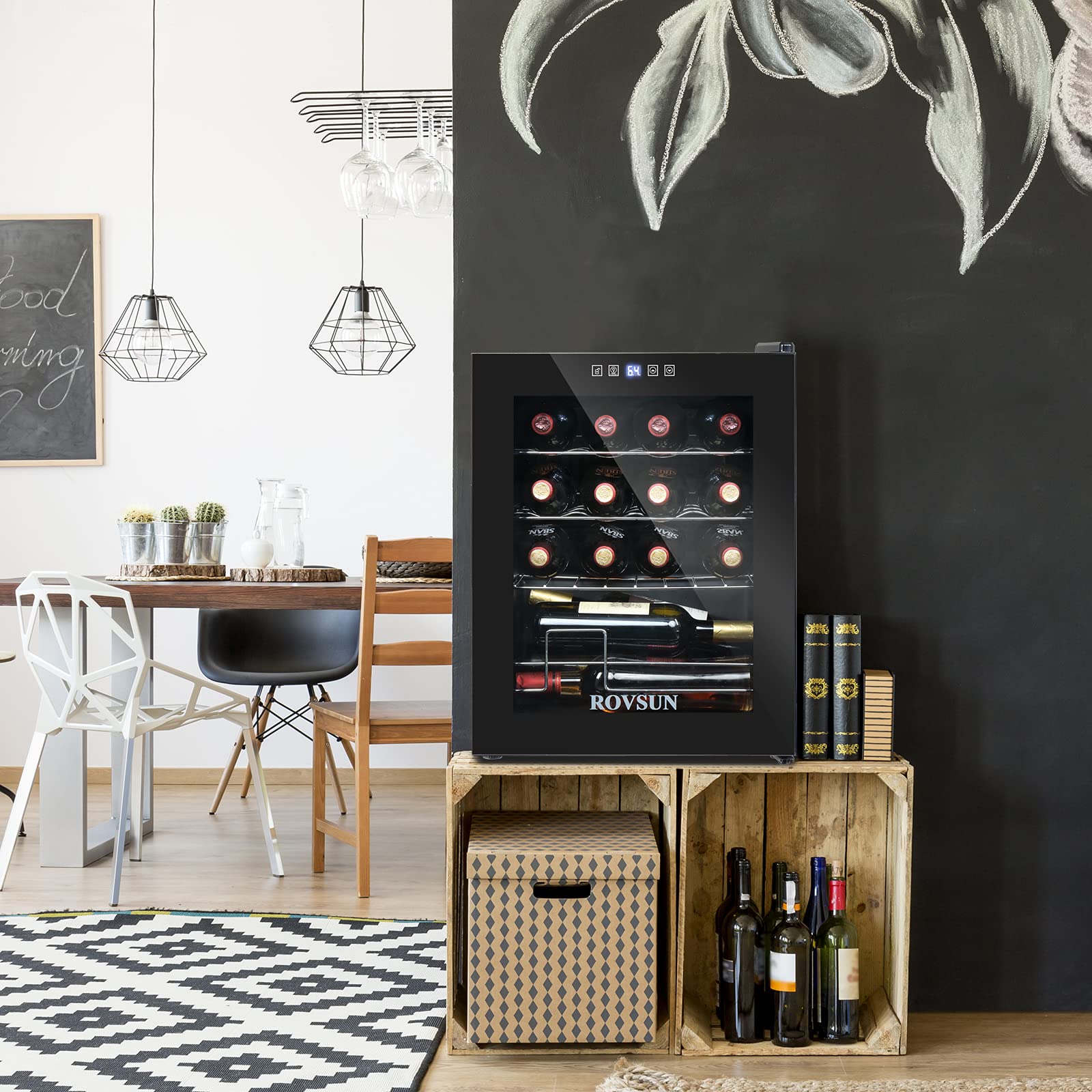 ROVSUN 16 Bottle Wine Cooler Refrigerator - Freestanding Compressor Wine Chiller with Digital Temperature Control & Double-Layer Glass Door - Perfect for Storing Red Wine, White Wine, Champagne and Beer - Ideal for Home Bars, Restaurants, and Entertaining Guests