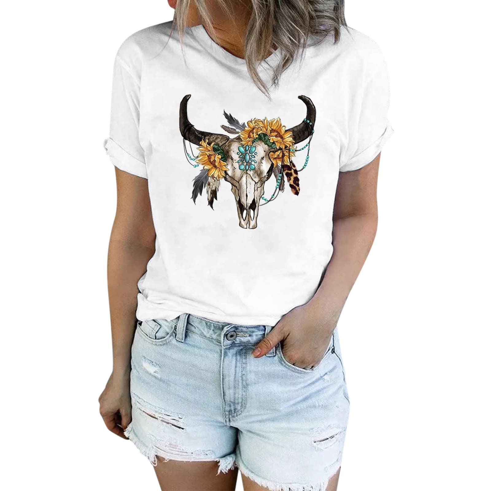 Women's Floral Ruffle Short Sleeve Top - Summer White Casual & Dressy Blouse for Women | Perfect for Office, Date Night & Outdoor Events