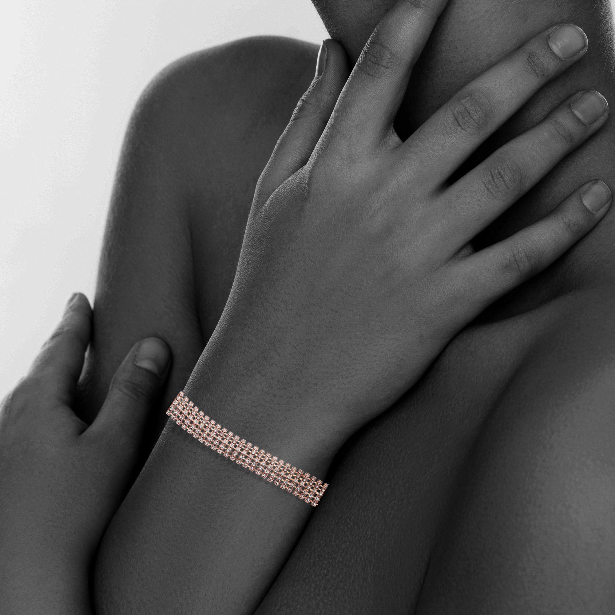 Women's Crystal Snake Chain Bracelet - 10mm Width, 3 Plating Color Options (Gold, Silver, Rose Gold) | Elegant Fashion Jewelry for Daily Wear, Parties & Special Occasions