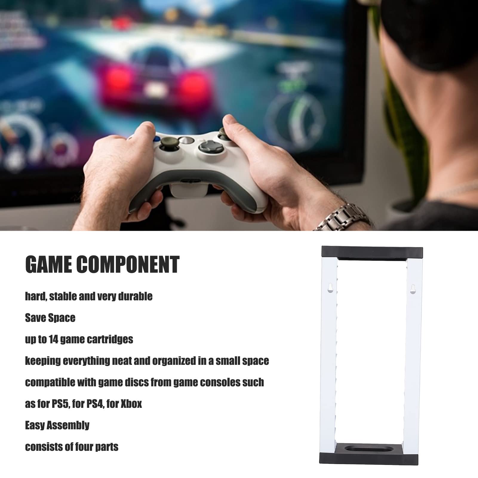 ABS Game Disc Storage Rack - 14 Slot Vertical Stand Holder for PS5, PS4, Xbox & Switch Games - Compact Video Game Organizer for Living Room & Gaming Setup