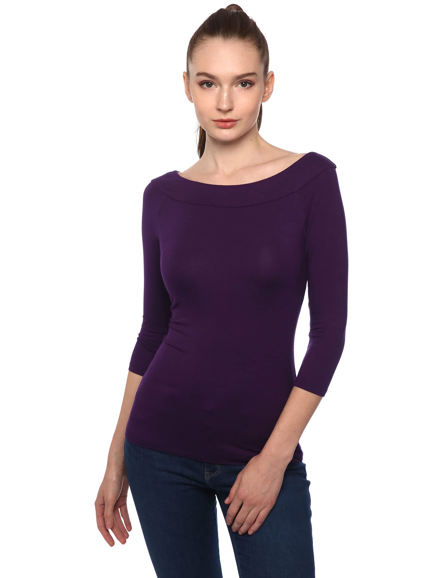 AmélieBoutik Women's Boat Neck Raglan 3/4 Sleeve Blouse - Flowy Casual Top for Work, Date Night & Spring Outfits