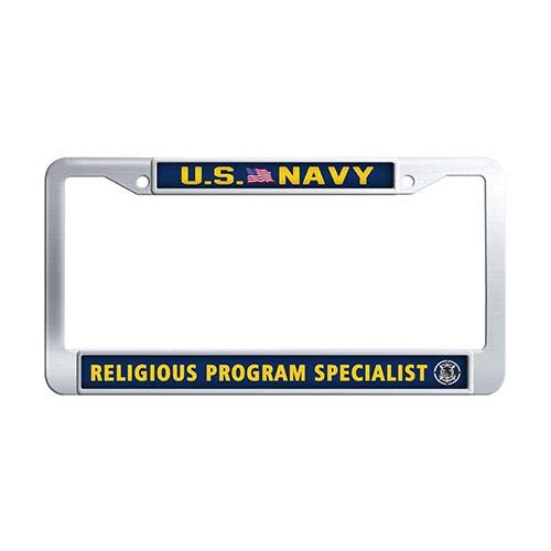 US Navy Religious Program Specialist Stainless Steel License Plate Holder - Durable Car Tag Frame for Military Support & Vehicle Customization