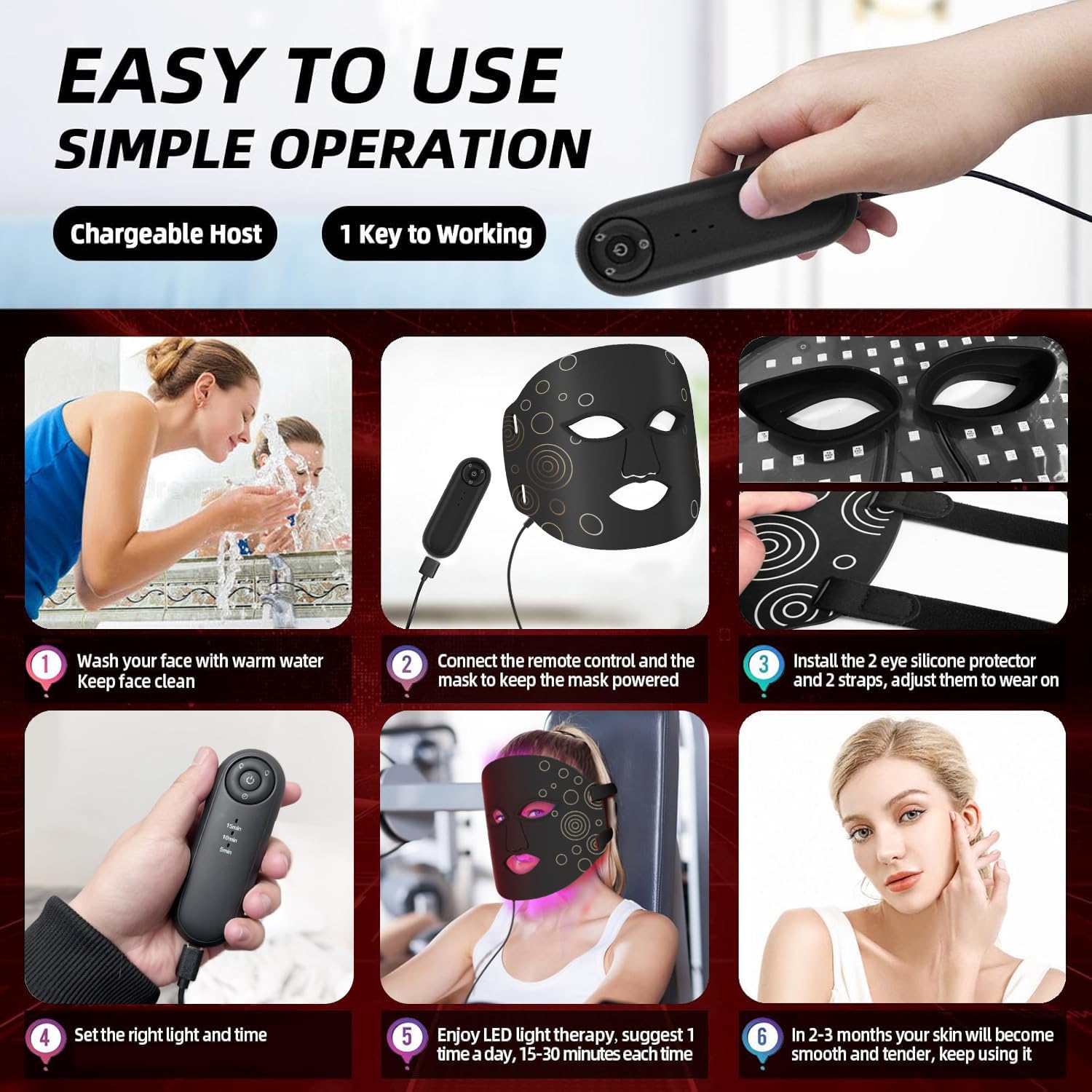 Red Light Therapy Mask for Face - Multi-Color LED Photon Spa Facial Skin Care Device | Treats Acne, Wrinkles & Skin Rejuvenation | FSA/HSA Eligible | Perfect for Home Skincare Routine & Spa Treatments