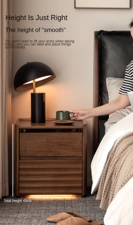 Black Walnut Solid Wood Nightstand - Minimalist Bedside Table for Bedroom, Living Room & Office | Durable & Stylish Storage Solution