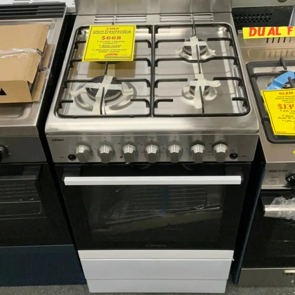 Chef CFG504SBNG 54cm Freestanding Natural Gas Stove - Perfect for Home Kitchens & Outdoor Cooking