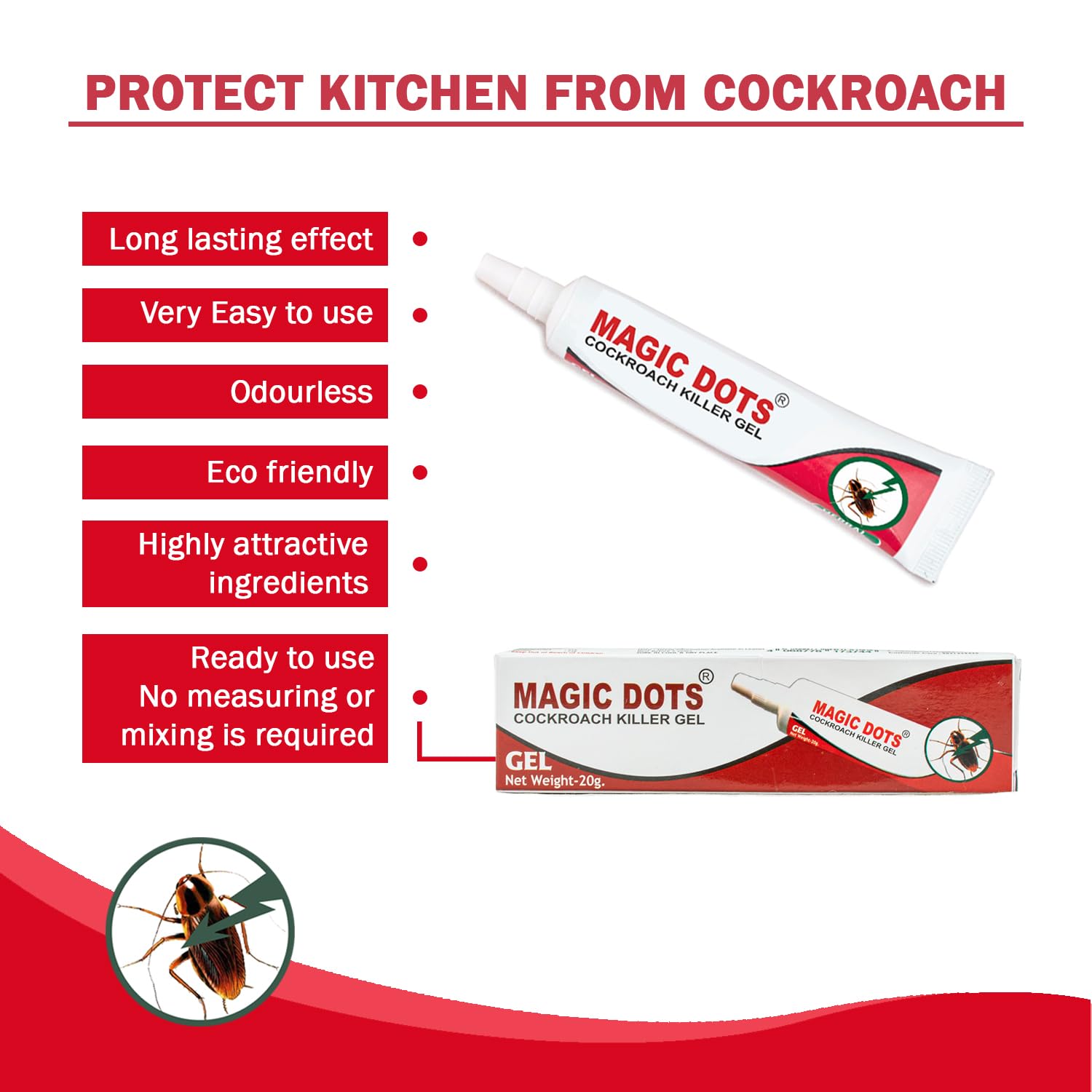 Magic Dots Cockroach Killer Gel - 4 Pack x 20g | Natural Herbal Pest Control for Home & Kitchen | Effective Roach Bait Gel with Easy Application | Eliminate Cockroaches in Cabinets, Appliances & Dark Corners