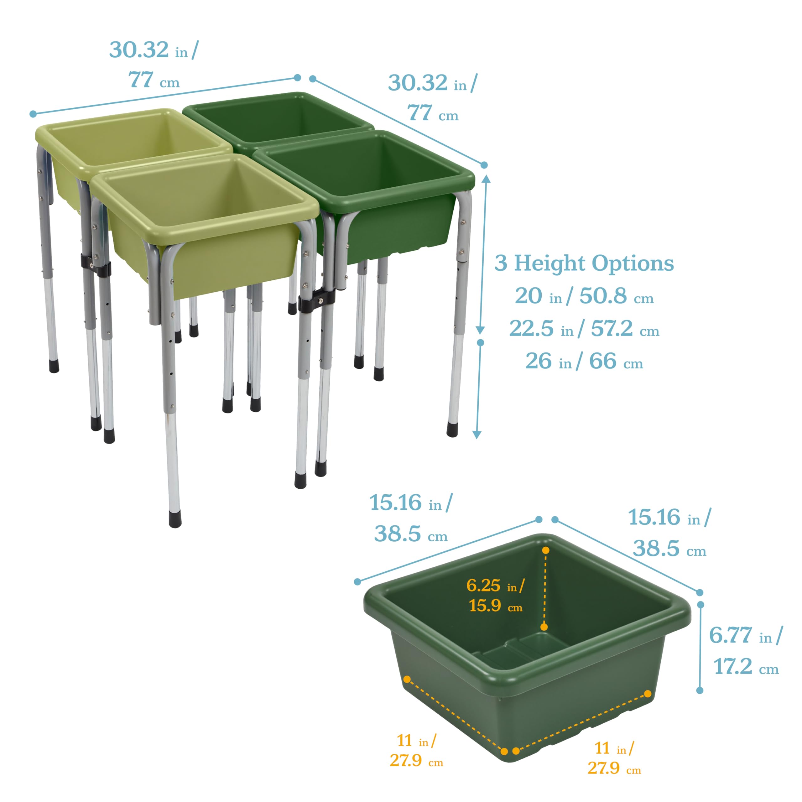 ECR4Kids 4-Station Adjustable Sand and Water Play Table with Sensory Bins - Fern Green & Hunter Green - Outdoor & Indoor Toddler Activity Table for Sensory Play, Preschool Learning, and Backyard Fun