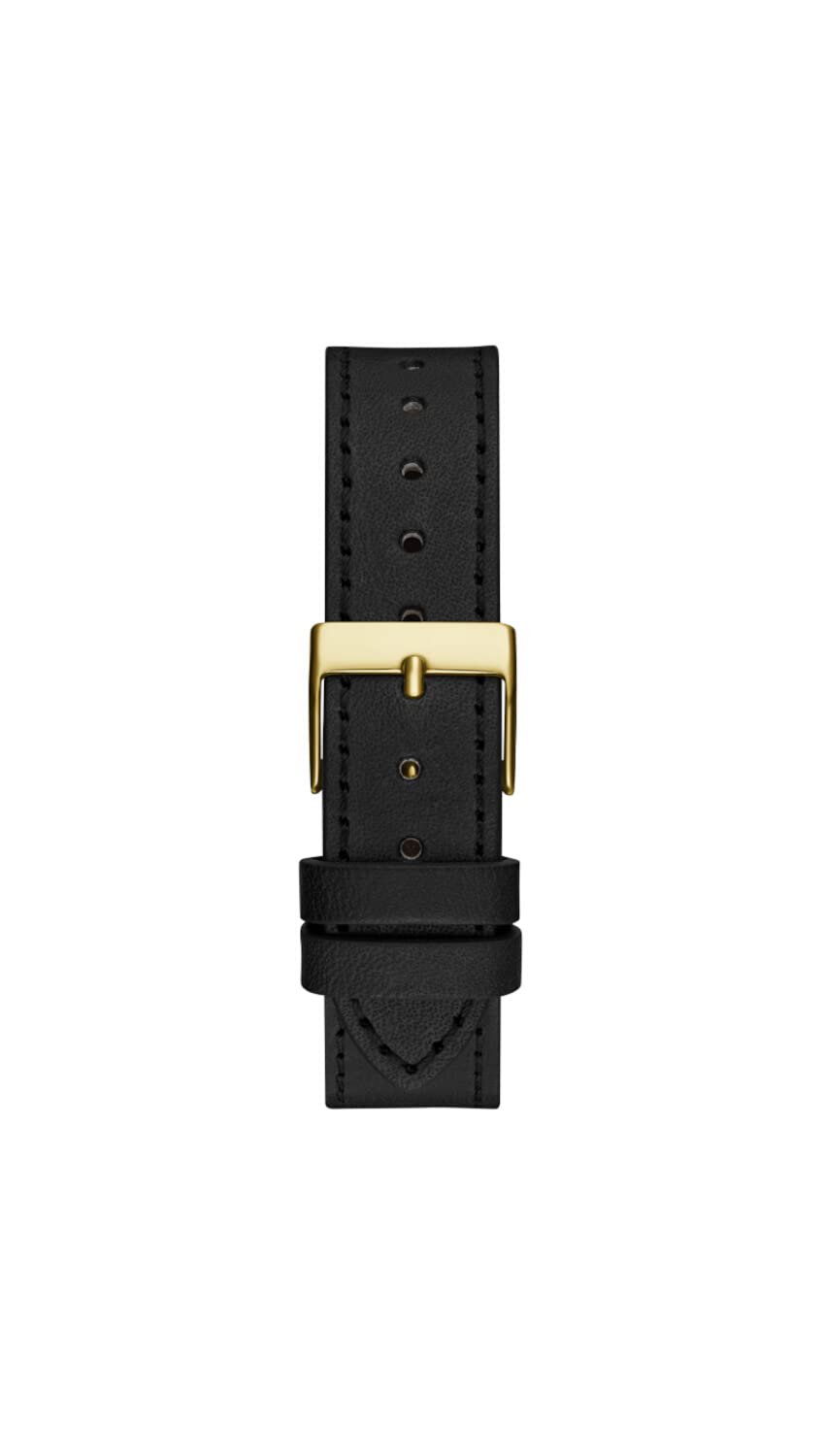 GUESS Ladies 34mm Gold-Tone Watch with Black Leather Strap & Champagne Dial - Perfect for Office, Date Night & Everyday Wear