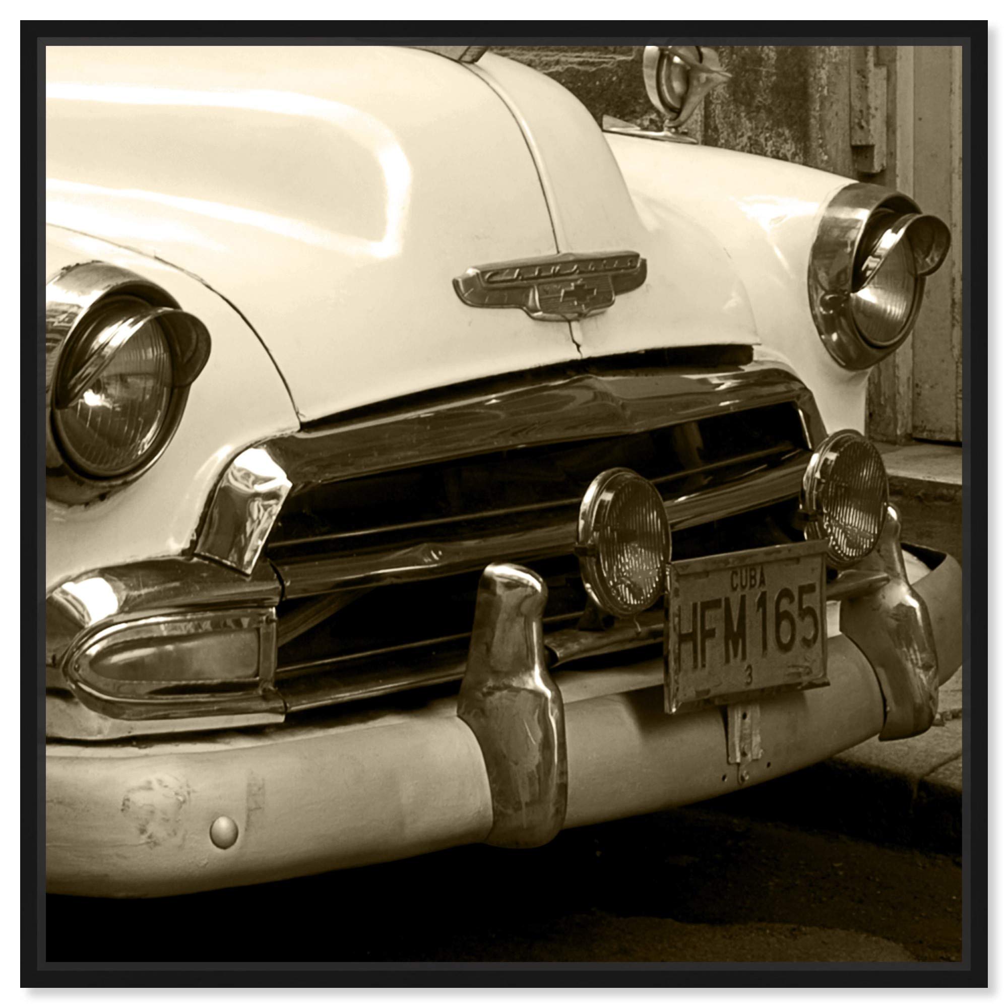 Vintage Macchina II Transportation Wall Art Framed Canvas Print - 30x30 Inches Brown & White Automobile Decor for Living Room, Bedroom & Office