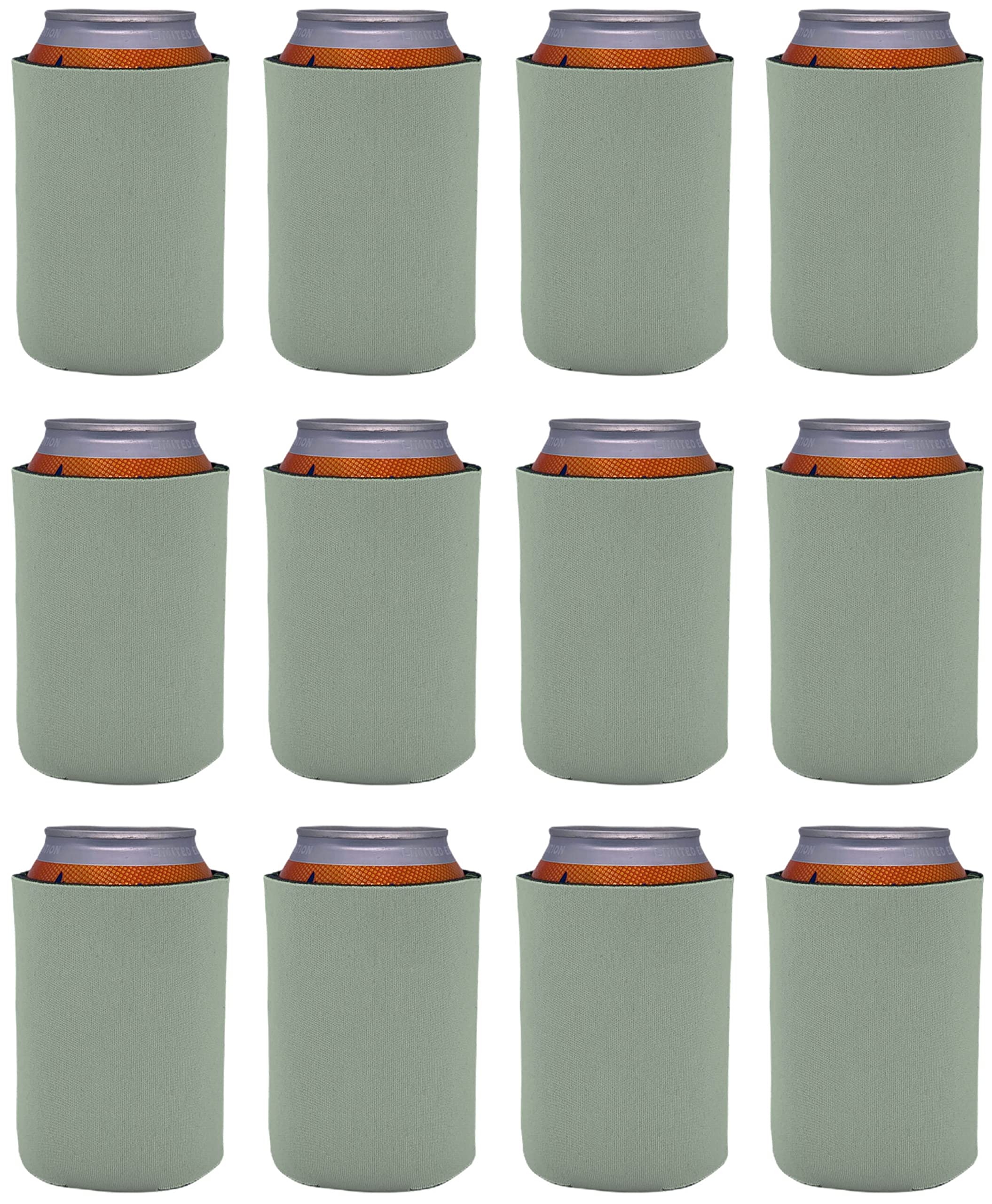 12 Pack Gray Blank Foam Collapsible Can Coolers - Insulated Beer Soda Can Koozies for Camping, BBQs, Parties & Outdoor Events