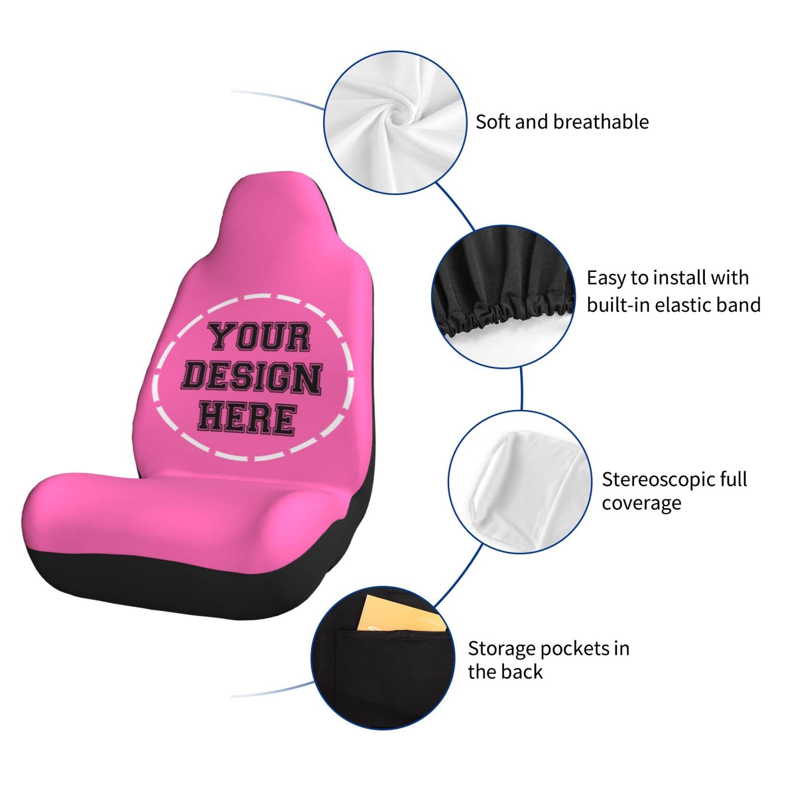 Custom Car Seat Covers with Image & Text - Personalized 2-Piece Universal Fit for Cars, Trucks & SUVs | Add Your Logo, Photo or Design | Perfect for Daily Commute, Road Trips & Vehicle Protection