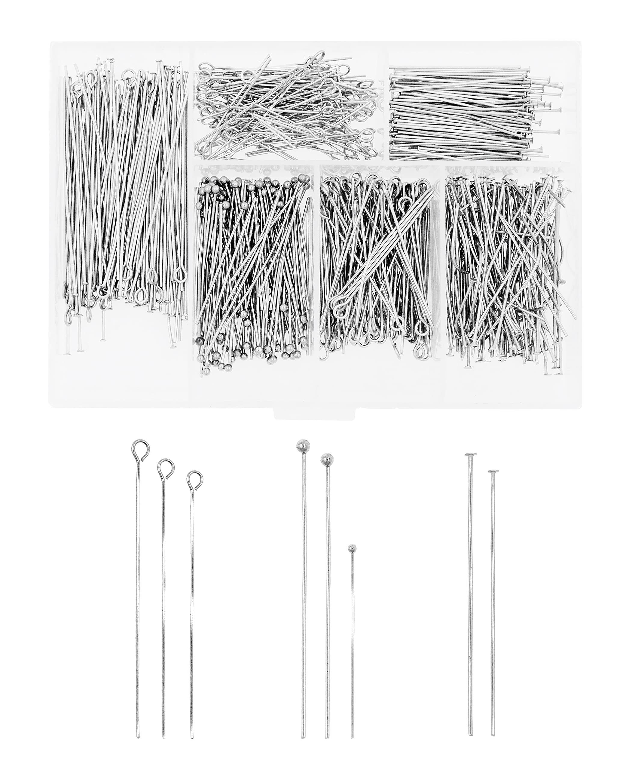 Mandala Crafts Stainless Steel Eye Pins for Jewelry Making - Ball & Flat Head Pins for DIY Earrings, Bracelets, Rosary Charms | Jewelry Findings & Craft Supplies | Perfect for Handmade Jewelry, Beading Projects & Gift Making