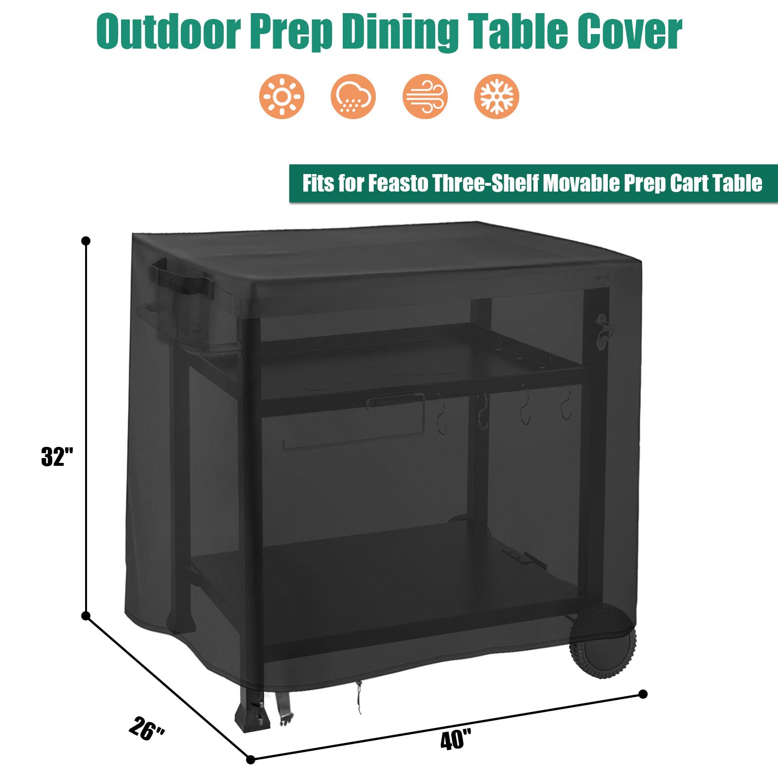 Waterproof Outdoor Dining Cart Cover for Feasto 3-Shelf Mobile Food Prep Table - Grill Cart & Pizza Oven Protection for Patio, Backyard & Camping