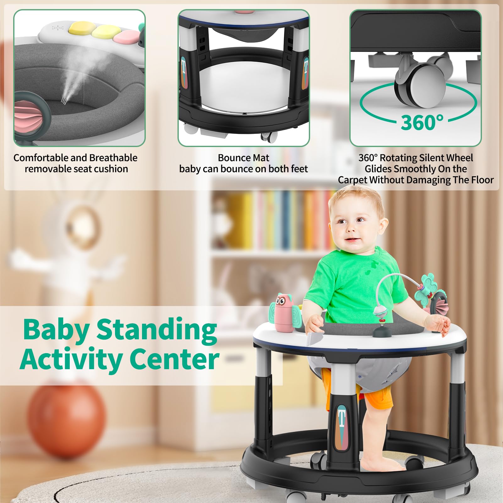 Best Baby Walker for 6-12 Months - Adjustable Height with Wheels, Music & Lights - Activity Center with Detachable Toys & Bounce Pad - Perfect for Learning to Walk & Playtime Fun for Boys & Girls