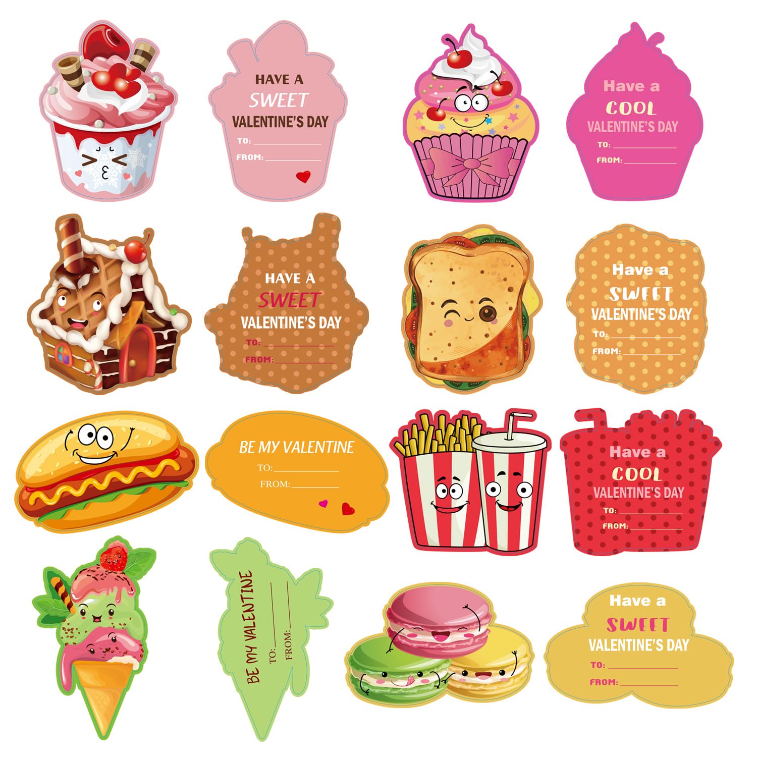 Valentine's Day Cards for Kids - 96 Pack with 32 Snack Valentine Cards, 32 Pink Gift Envelopes & 32 Stickers - Classroom Party Favors, School Exchange Gifts for Students - Perfect for Valentine's Day Celebrations & Classroom Activities