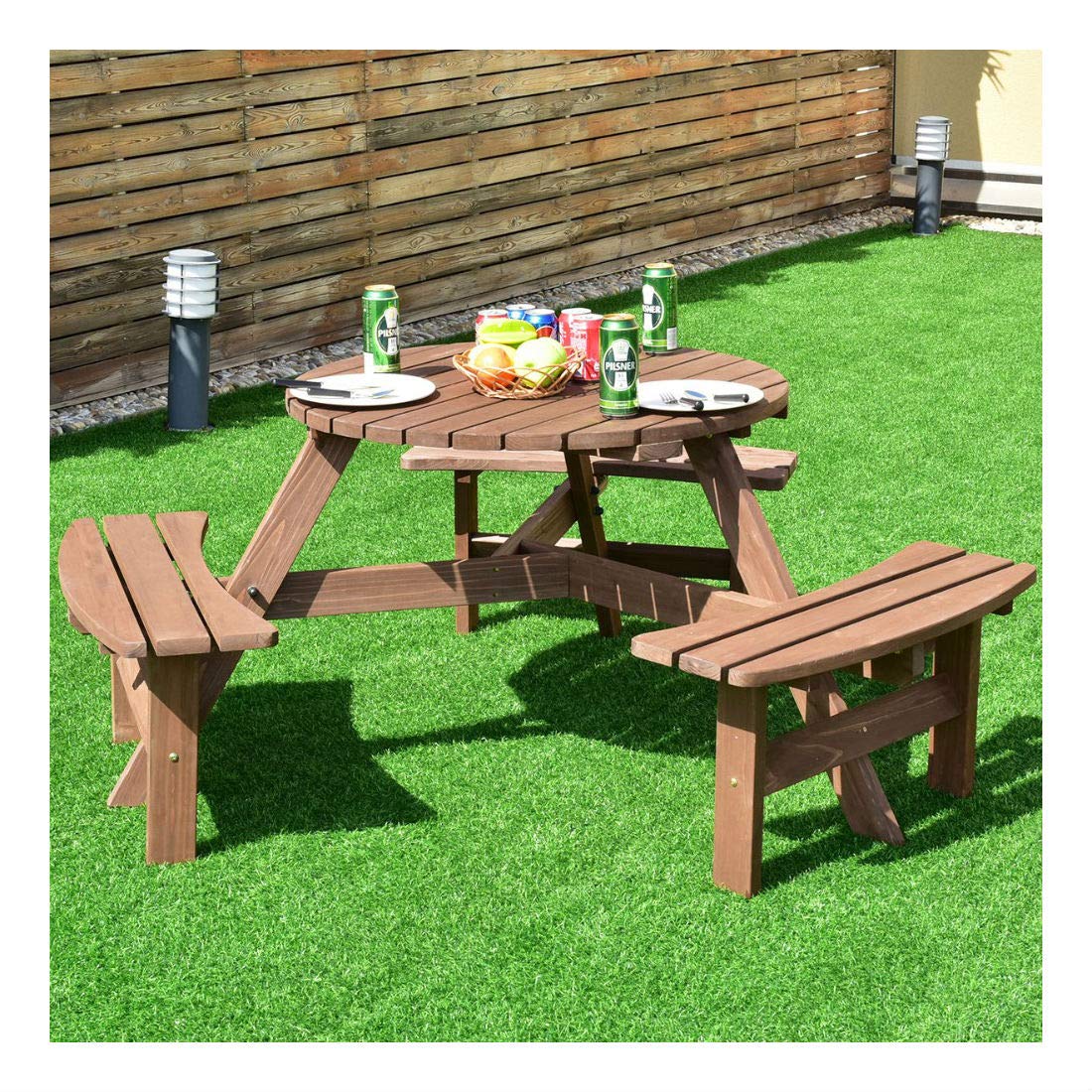 6-Person Outdoor Wooden Picnic Table with Benches - Patio Dining Set for Garden, Backyard, Pub & Beer Garden Gatherings | Weather-Resistant Wooden Outdoor Furniture for BBQs, Parties & Family Meals