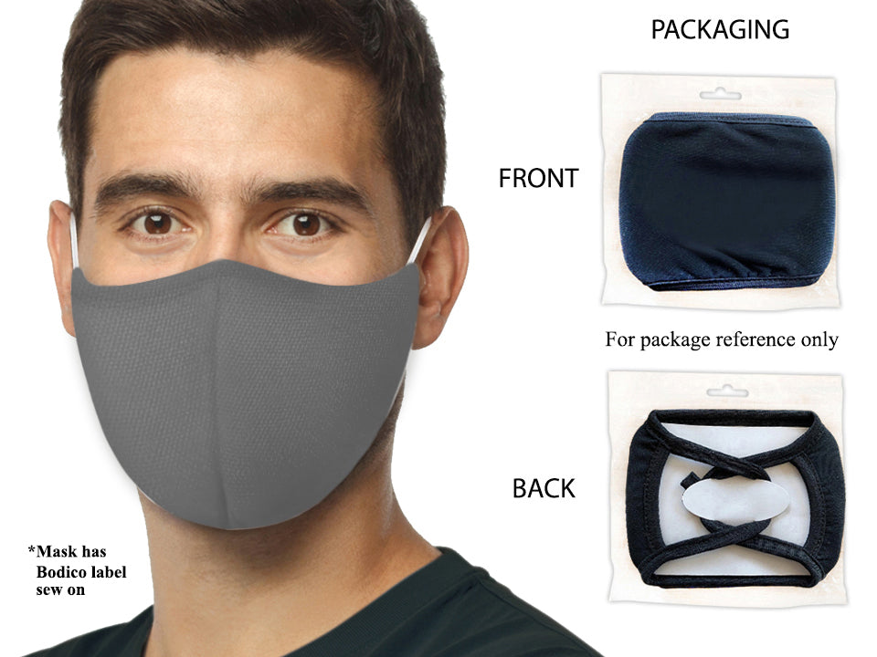 BODICO Washable Grey Face Mask - Reusable & Breathable for Daily Use, Work, Travel & Outdoor Activities