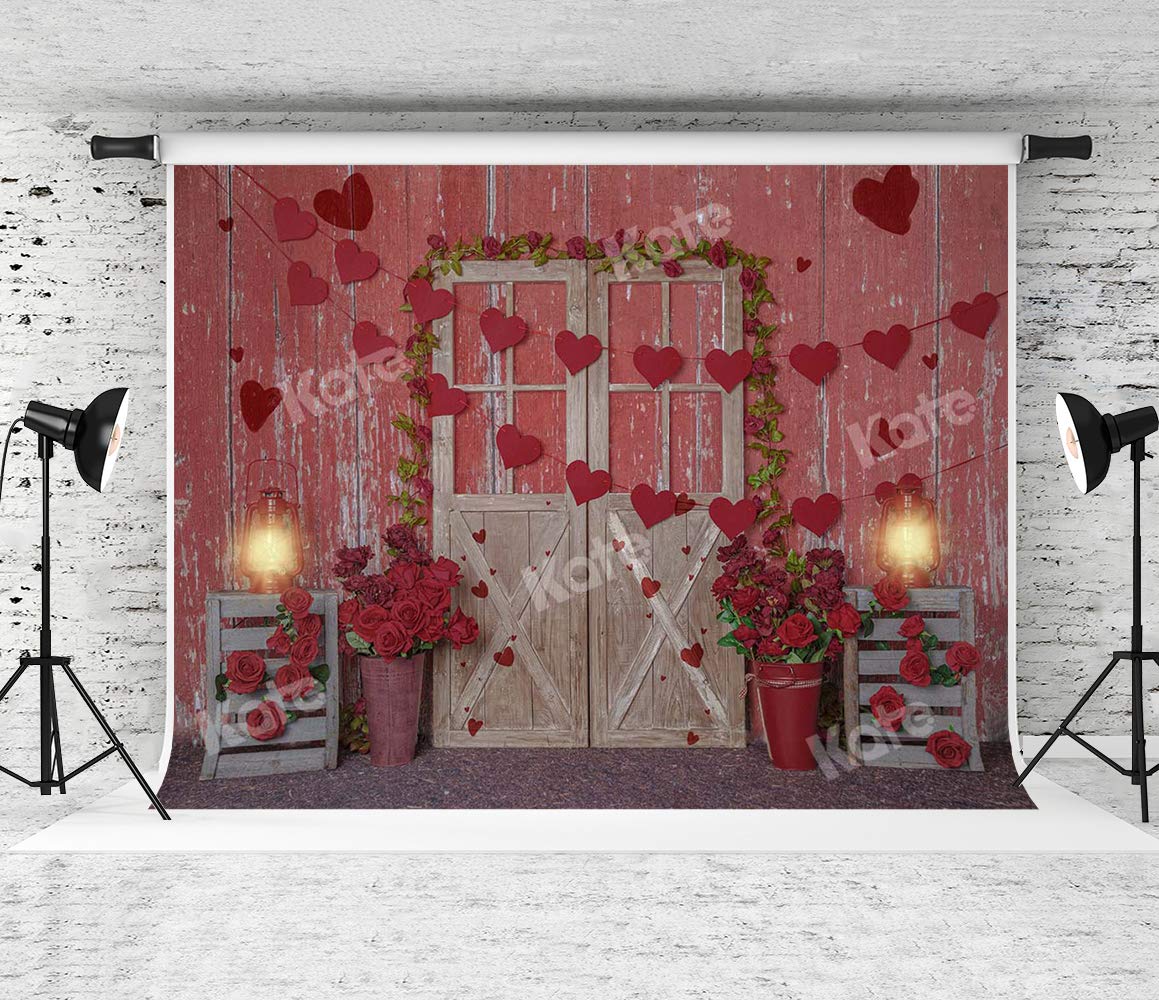 8x8ft Happy Valentine's Day Photo Backdrop - Pink Wood Door Portrait Background for Photography, Party Decor, Couple Shoots & Romantic Events