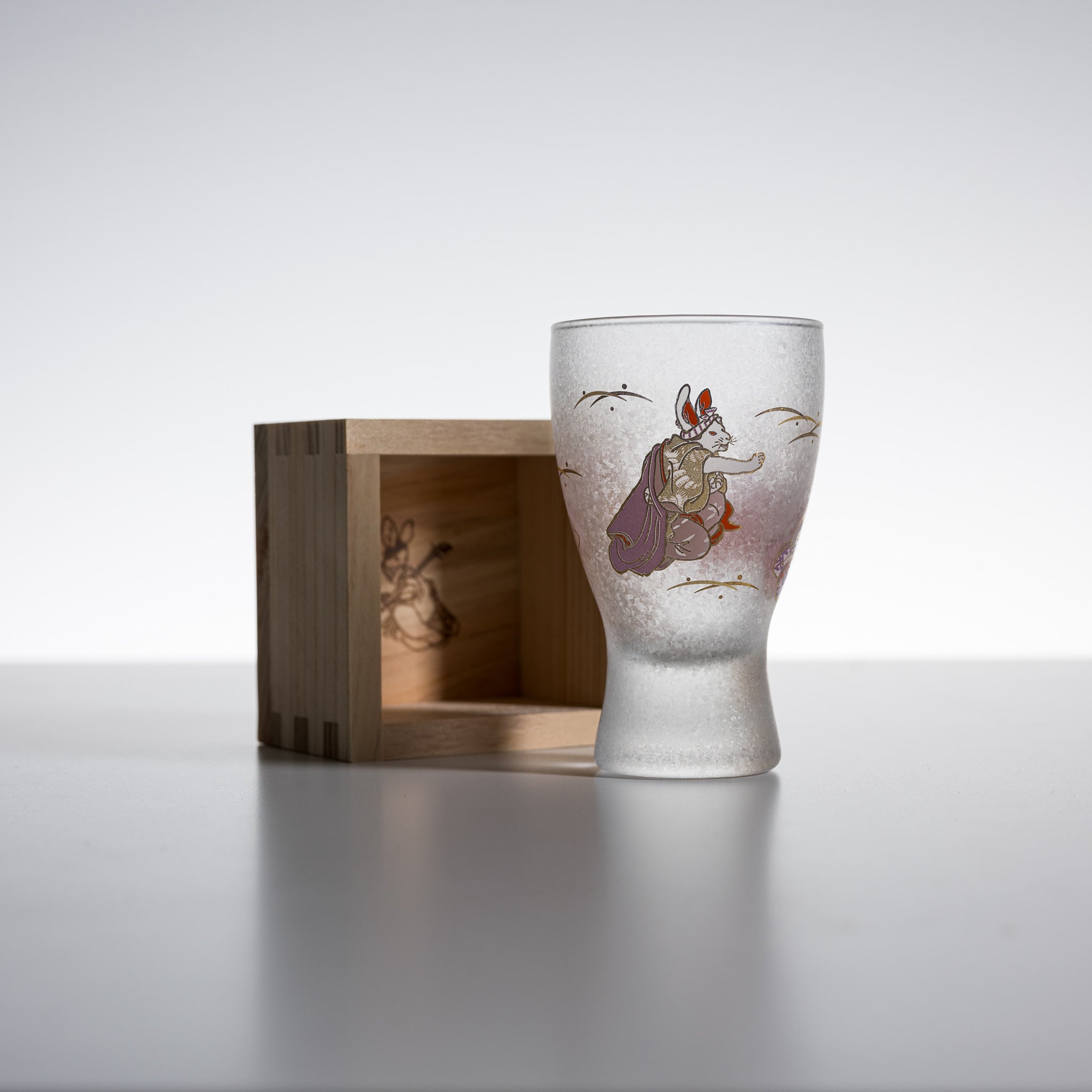 Premium Japanese Lucky Animals Sake Cup Set - Rabbit Design with Traditional Wooden Masu Box | Perfect for Sake Tasting, Japanese Tea Ceremonies & Asian-Themed Parties