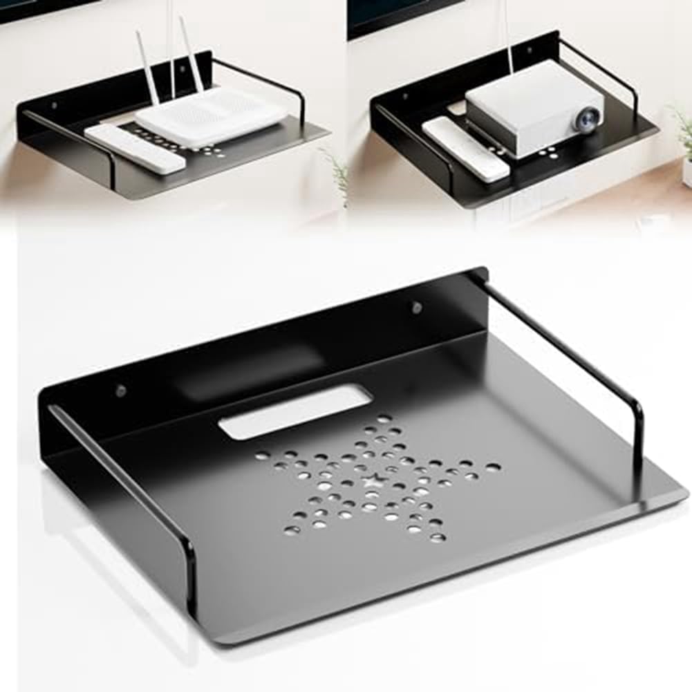Correa Projector Shelf - Floating Entertainment Center Shelves for DVD Players & Metal Router Racks | Wall Mounted Media Storage Solution for Home Theater & Gaming Setup