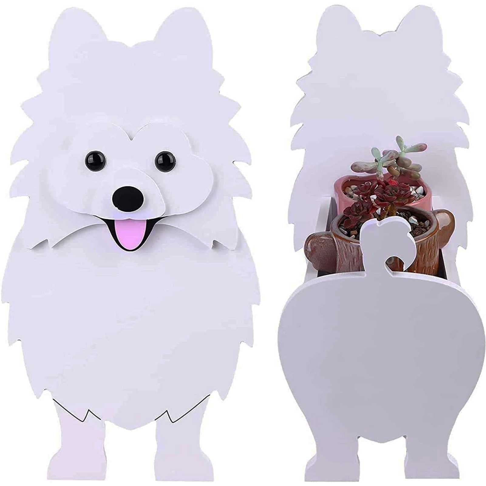 RVLAUGOAA Cute Pomeranian Dog Planter - Animal Shaped Flower Pot for Succulents, Plants & Outdoor Decor | Perfect for Home Garden, Patio & Office Desk Decorations