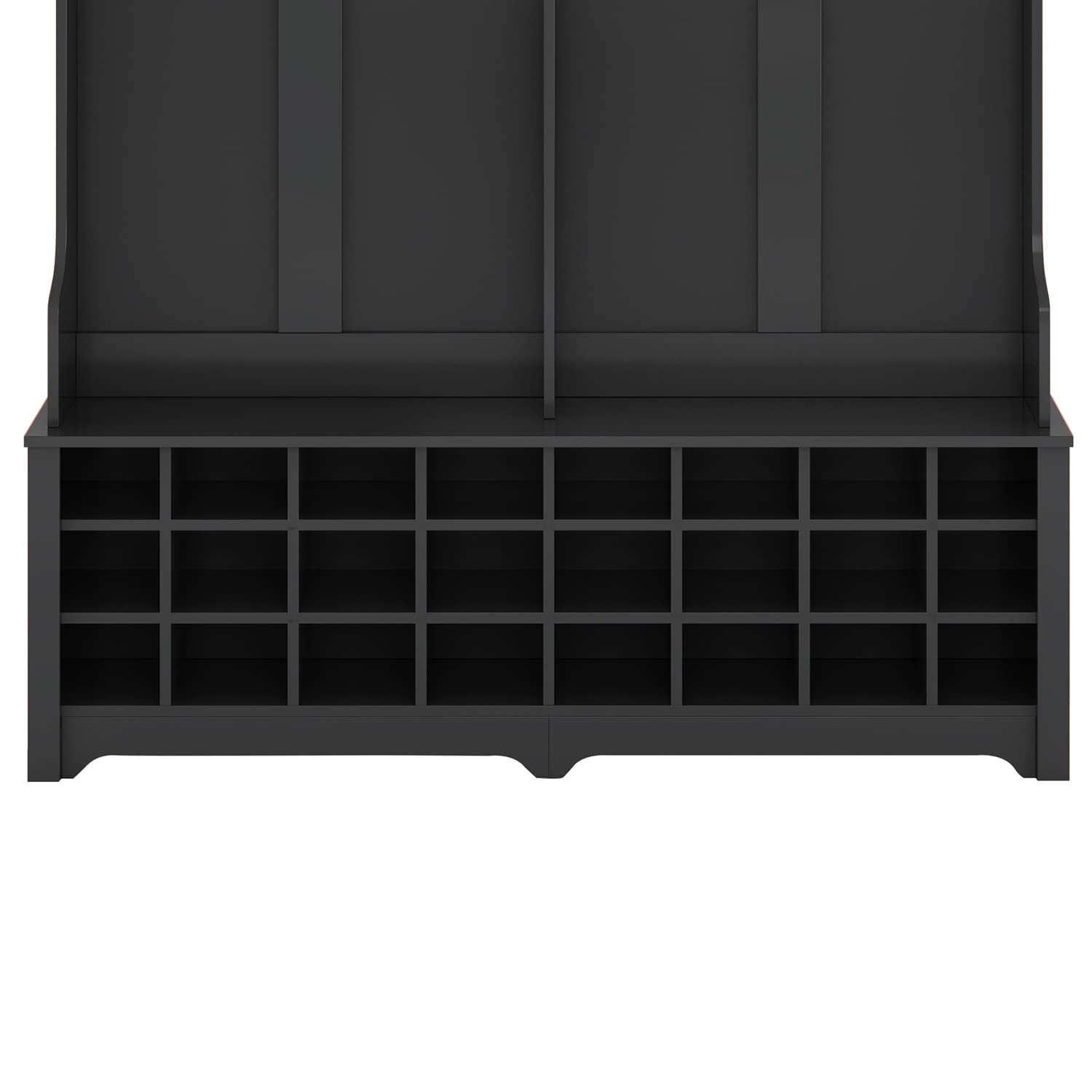 Large Entryway Coat Rack with Shoe Storage - 24-Cube Organizer, 6 Hooks & 3 Shelves - Hall Tree Bench for Shoes, Jackets & Bags - Perfect for Foyers, Mudrooms & Apartments (Black)
