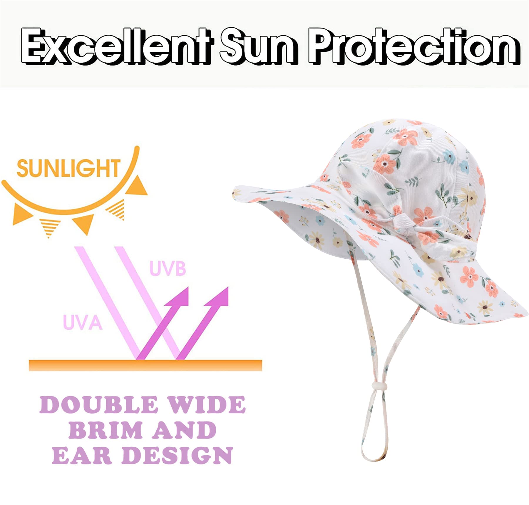 UPF 50+ Baby Girls Sun Hat - Wide Brim Bucket Beach Hat for Toddlers & Infants - UV Protection Summer Hat for Outdoor Play, Park, and Beach Activities