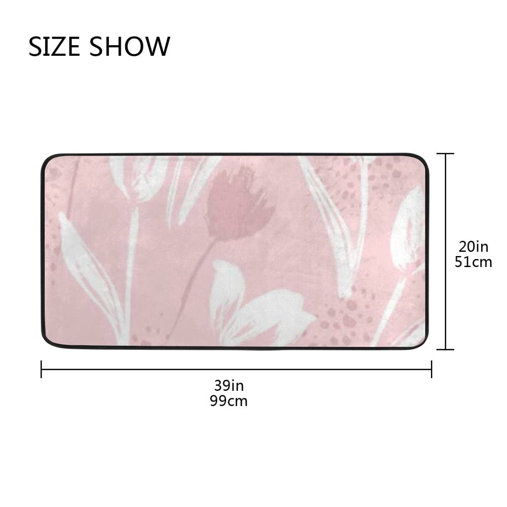 Non-Slip Soft Plush Memory Foam Kitchen Rug - Abstract Floral Tulips Pink Bathroom Mat, Extra-Thick Machine Washable Floor Rug (39x20 Inch) - Perfect for Kitchen, Bathroom, Laundry Room & Entryway Decor