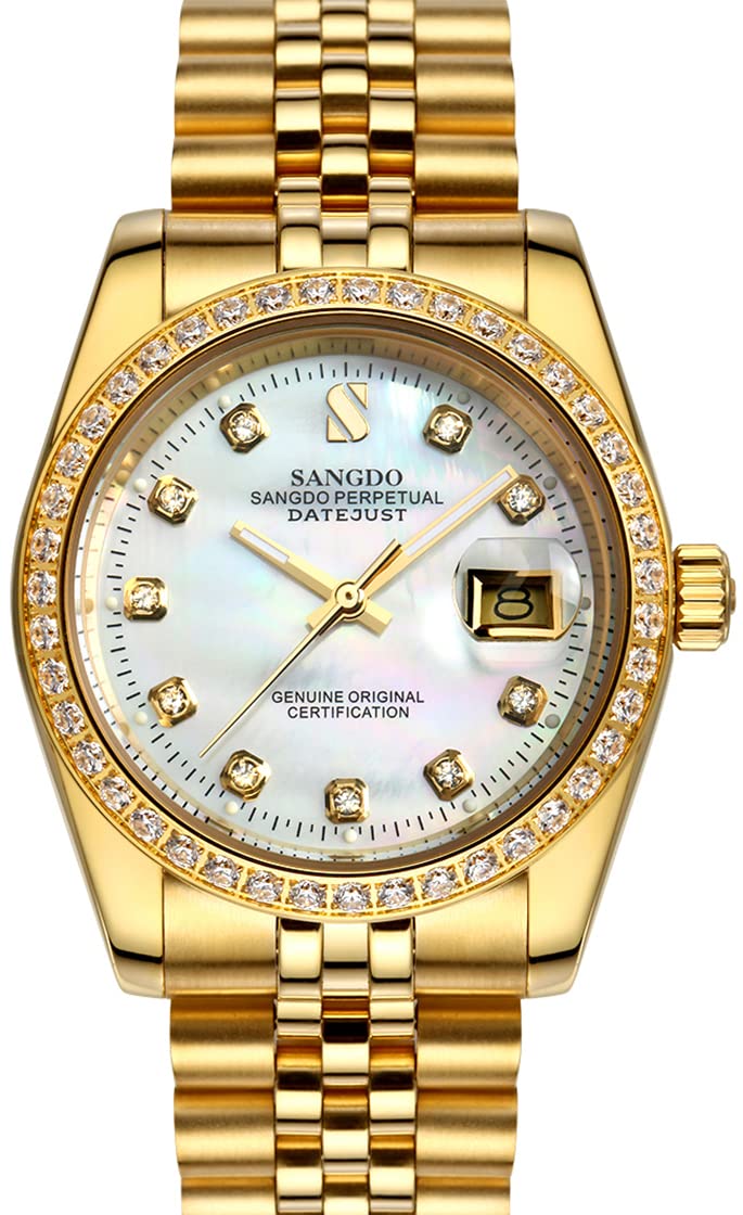 Gosasa Men's Luxury Automatic Mechanical Watch with Gold Crystal Accents - Stainless Steel Band, Waterproof, Elegant Gift for Family & Friends - Perfect for Business, Formal Events & Special Occasions