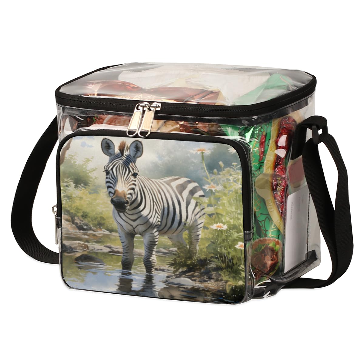 Zebra Print Clear Tote Bag with Handles - Transparent Crossbody Shoulder Bag for Lunch, Travel & Outdoor Activities | Perfect for Concerts, Sports Events, Picnics & Stadium Approved | Fashionable & Functional Accessory