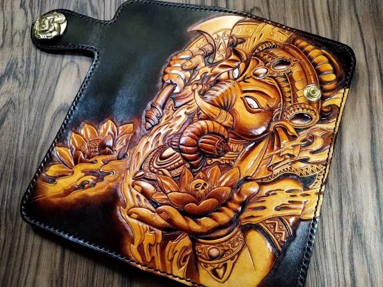 Hand-Carved 3D Genuine Leather Wallet for Men - Personalized Biker & Travel Wallet with Unique Leather Carving & Hand-Painting | Perfect Gift for Dad, Husband & Bikers (Office, Travel, Motorcycle Riding)