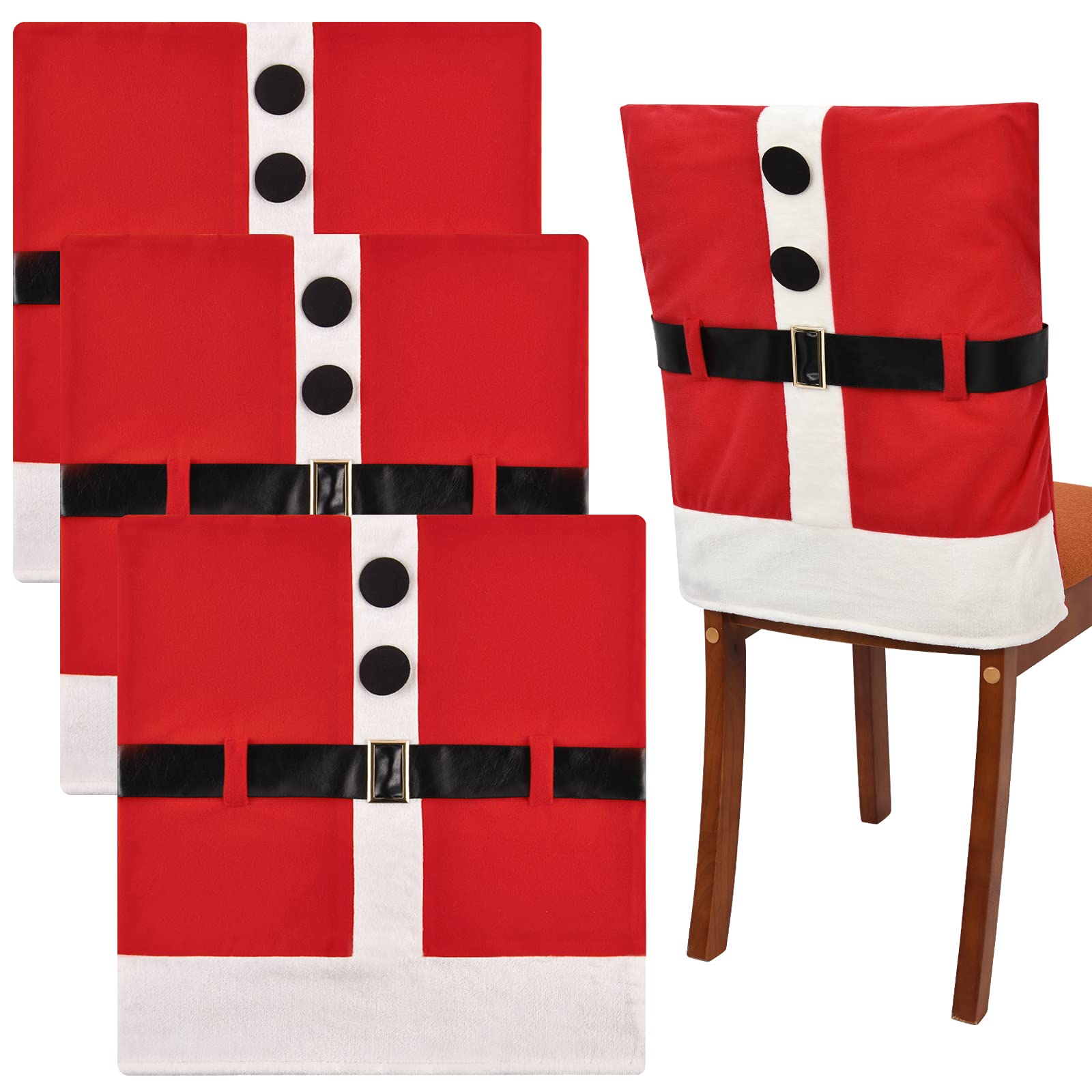 4 Pack Santa Claus Chair Covers for Christmas - Festive Dining Room Chair Slipcovers with Belt Buckle Design, Holiday Chair Protectors for Christmas Party Decorations, Perfect for Holiday Dinners & Family Gatherings