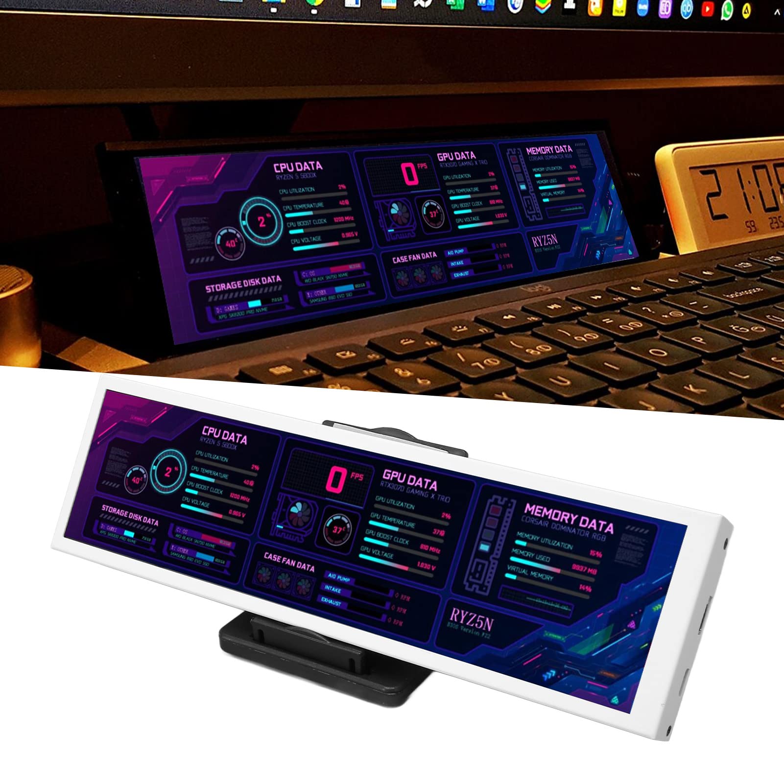 8.8 Inch Laptop CPU Temperature Monitor Case - Secondary Screen Metal Chassis for Notebook Computers (White) | Perfect for Gaming, Streaming & Office Use