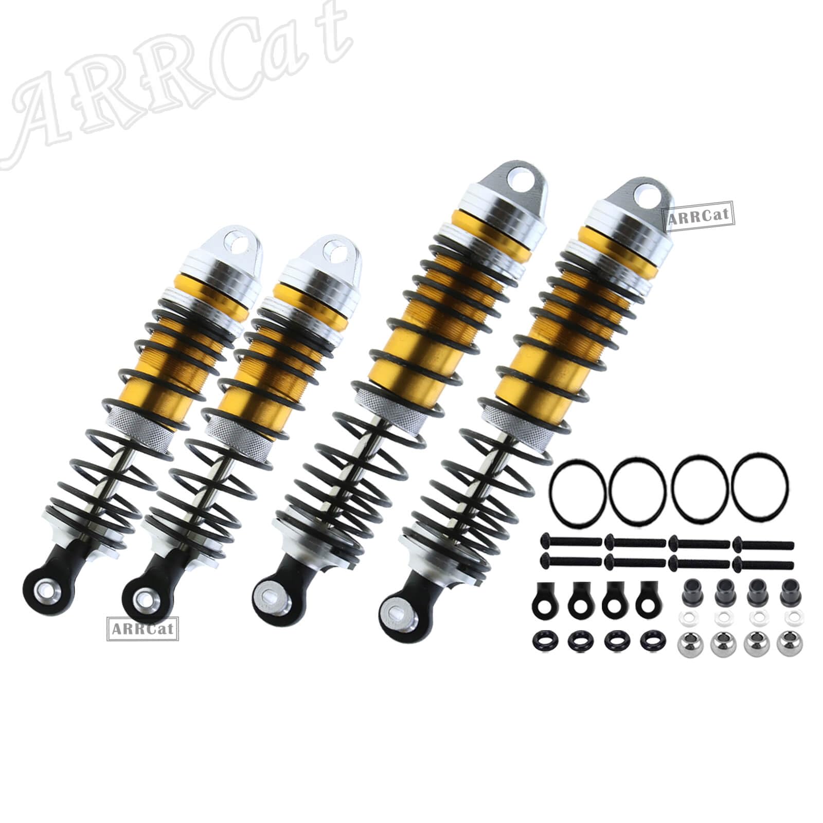 Upgraded 4PCS Front & Rear Aluminum Big Bore Shocks for ECX 1/10 2WD Ruckus Axe Brutus Circuit AMP MT AMP DB AMP Crush K&N Torment - Full Metal Dampers & Hops Up Absorbers (Gold) - Perfect for Off-Road RC Racing & Performance Tuning