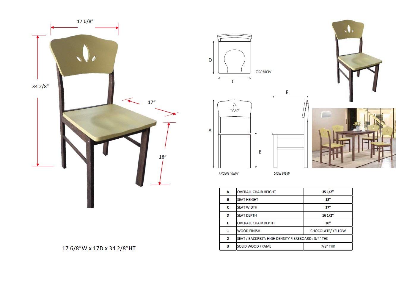 Kings Brand Furniture Dining Room Chairs - Set of 4 Yellow Kitchen Side Chairs for Dining Table, Breakfast Nook & Small Space Decor
