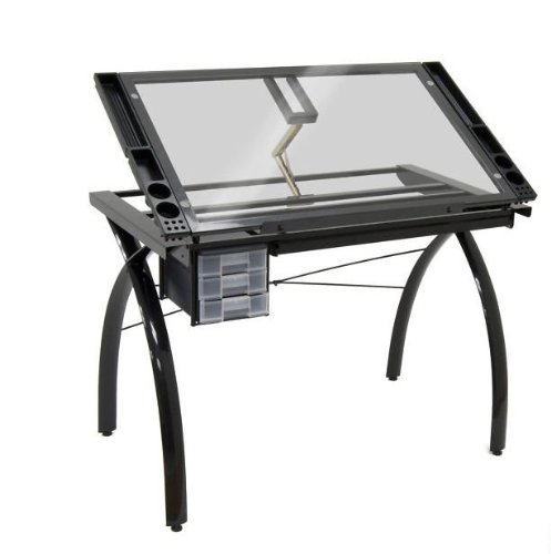 Futura Craft Station - Black with Clear Glass Top - Perfect for DIY Projects, Scrapbooking & Home Office Organization