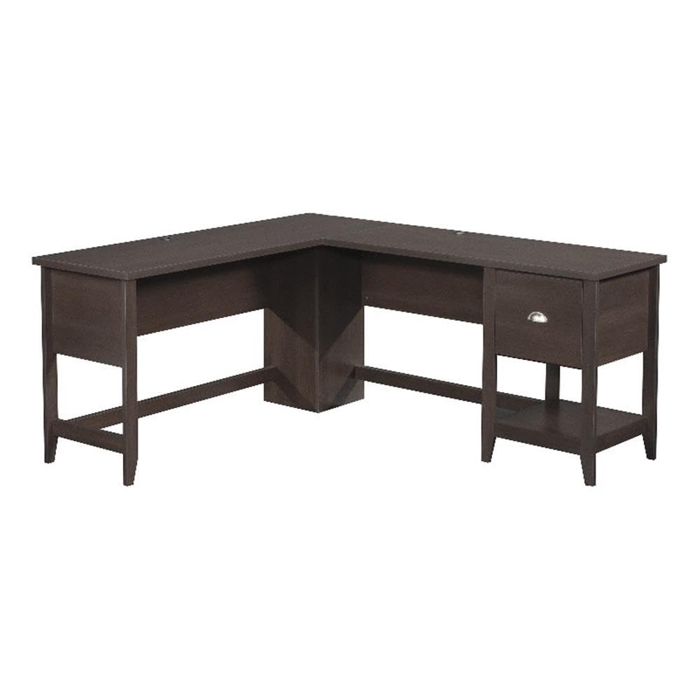 Pemberly Row Contemporary Engineered Wood L-Shaped Desk in Cinnamon Cherry Finish - Perfect for Home Office & Gaming Setup