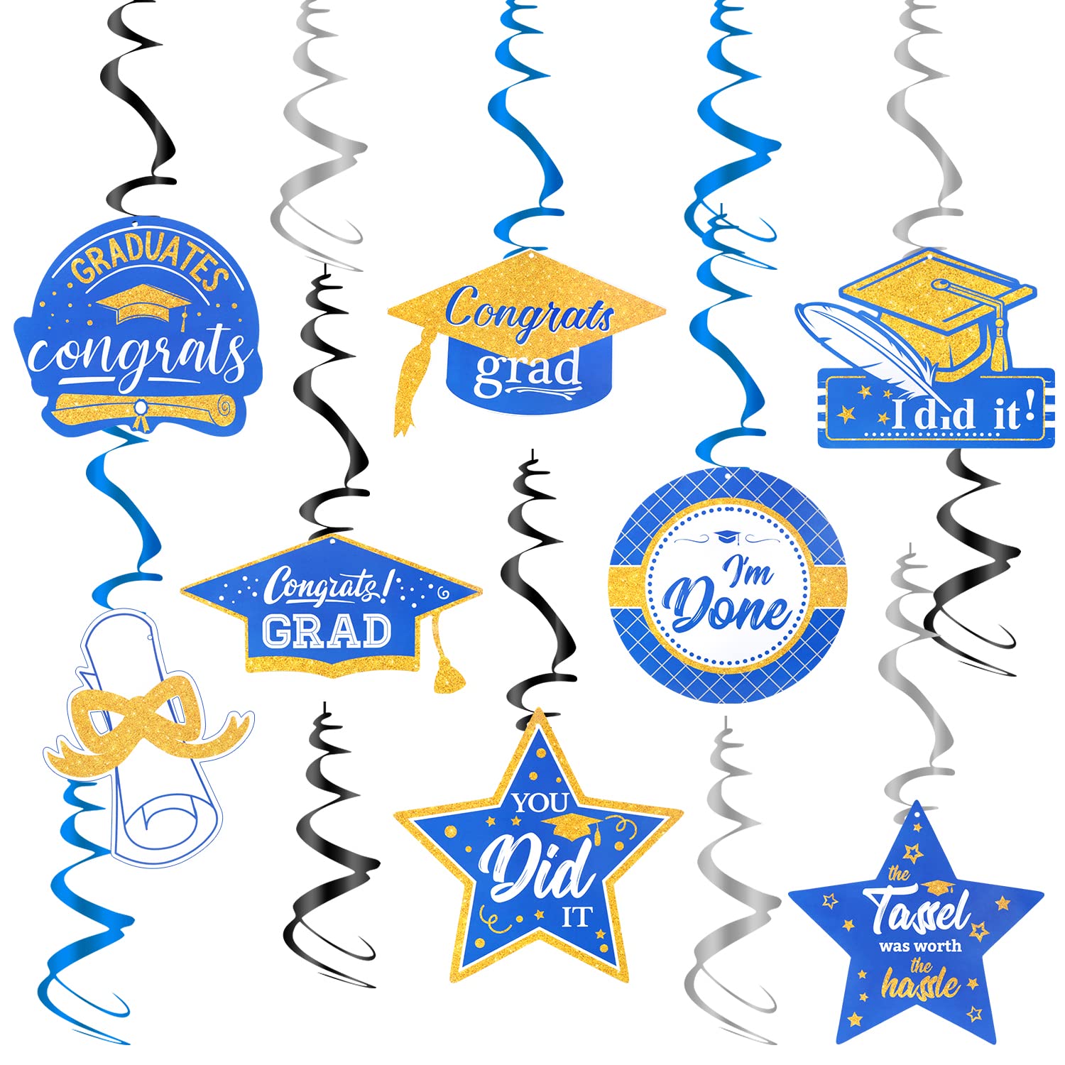 Class of 2025 Graduation Decorations - Navy Blue & Gold Hanging Swirls for Grad Party | Pre-Assembled Congrats Grad Decor | HappyField Brand | Perfect for Graduation Ceremonies, Parties & Photo Backdrops