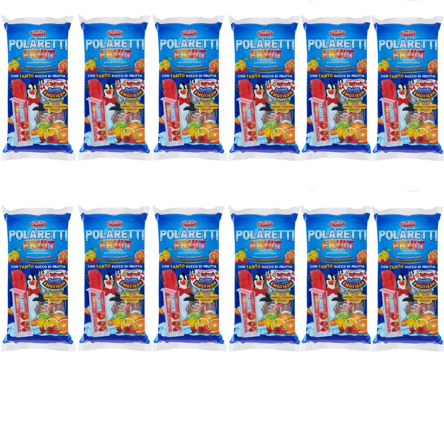 12 Pack Polaretti Real Fruit Juice Ice Cream Popsicles - 10 x 40ml Frozen Treats for Summer Parties, Kids Snacks & Healthy Desserts